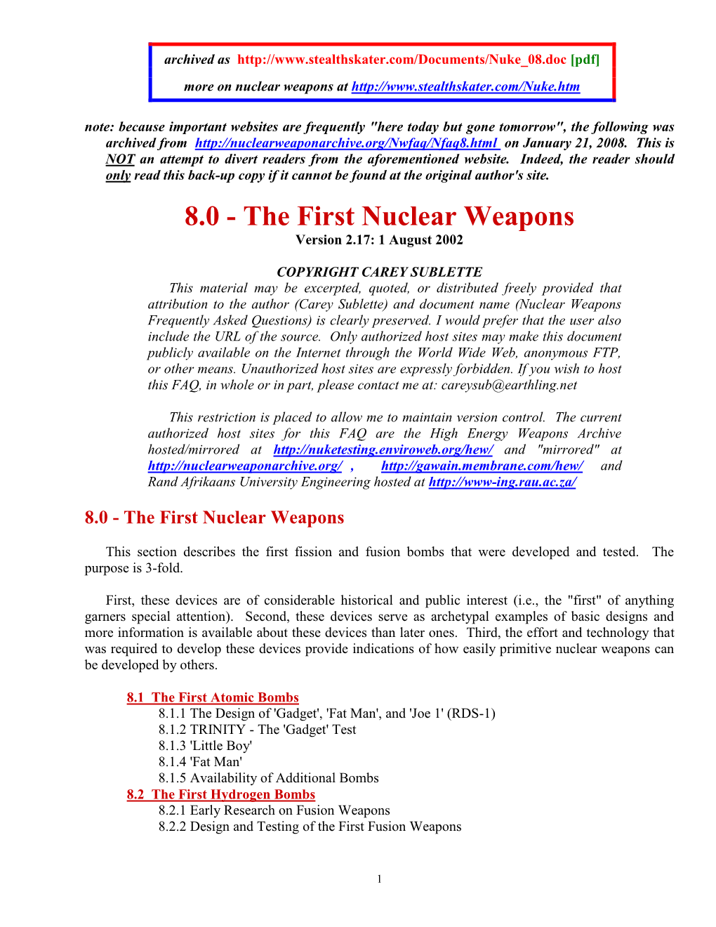 8.0 - the First Nuclear Weapons Version 2.17: 1 August 2002