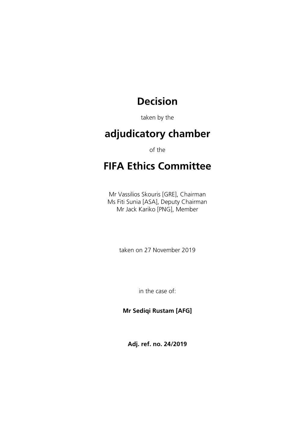 Decision Adjudicatory Chamber FIFA Ethics Committee