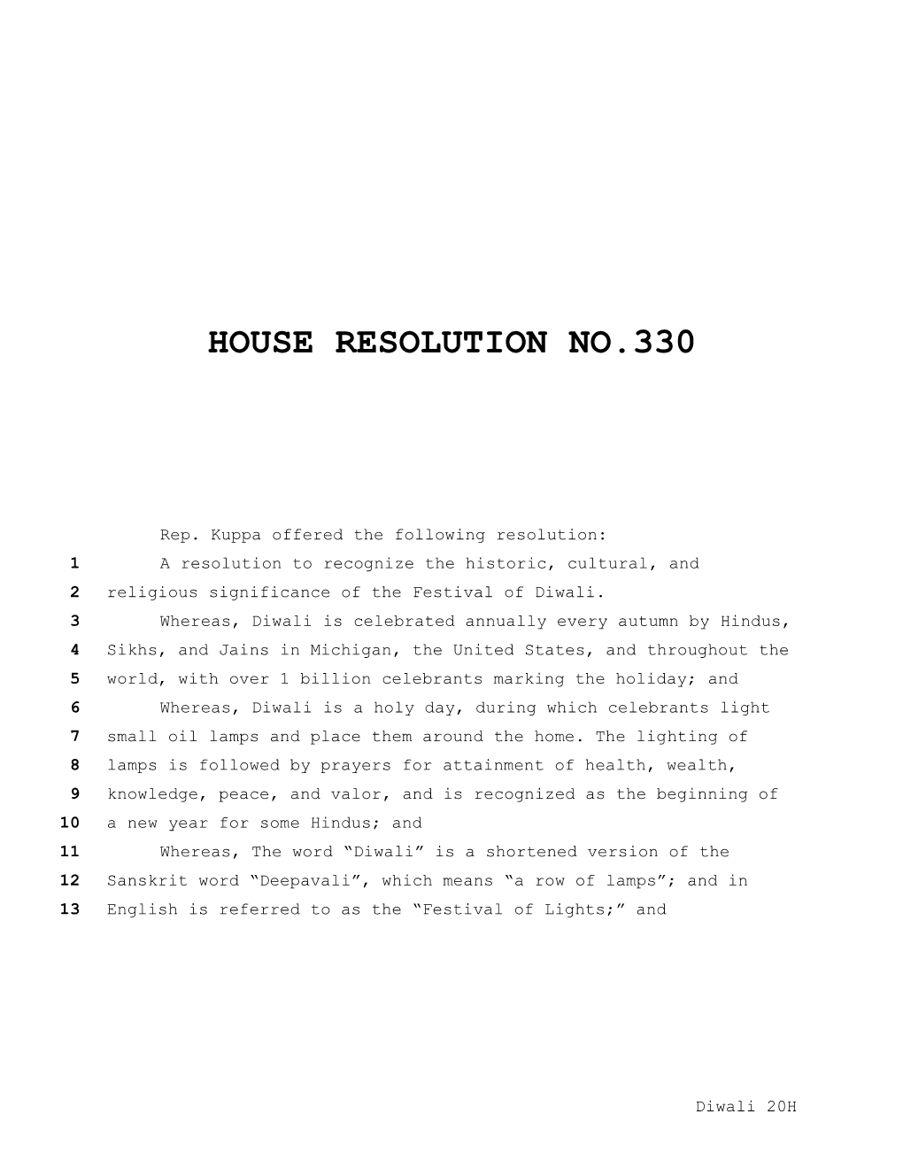House Resolution No.330