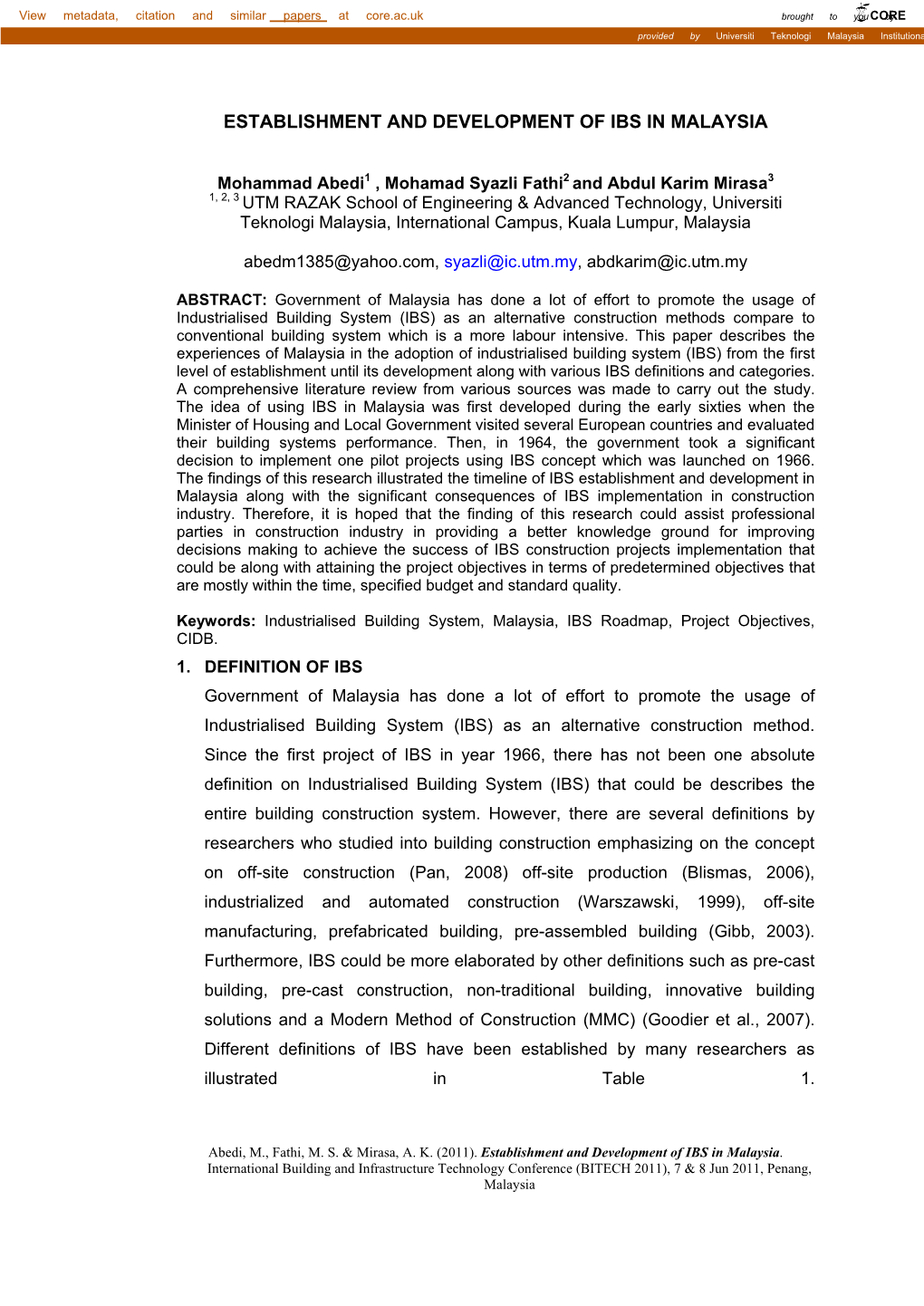 Establishment and Development of Ibs in Malaysia