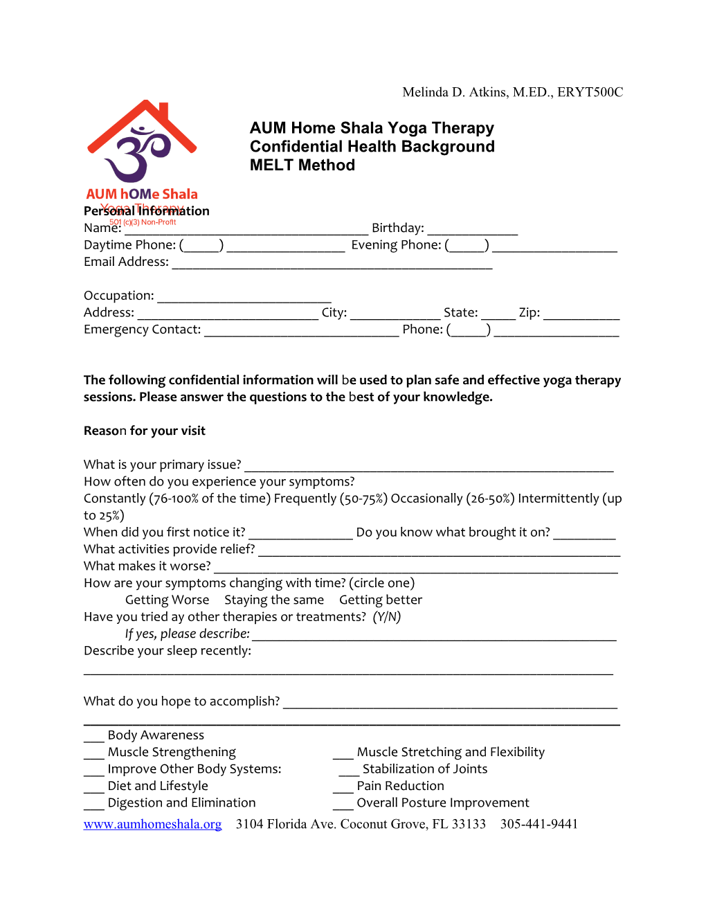 Massage Therapy Intake Form