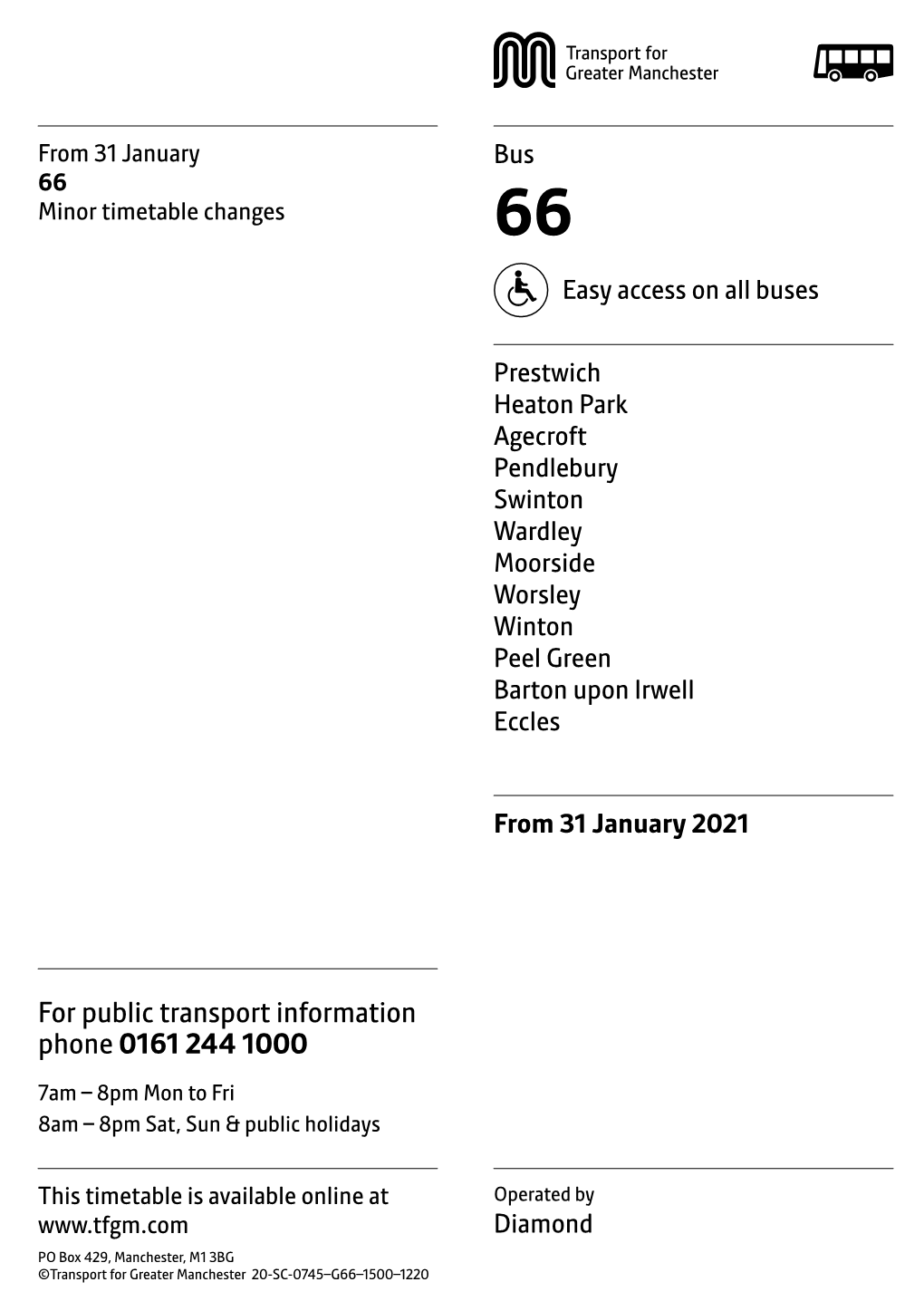 66 Minor Timetable Changes 66