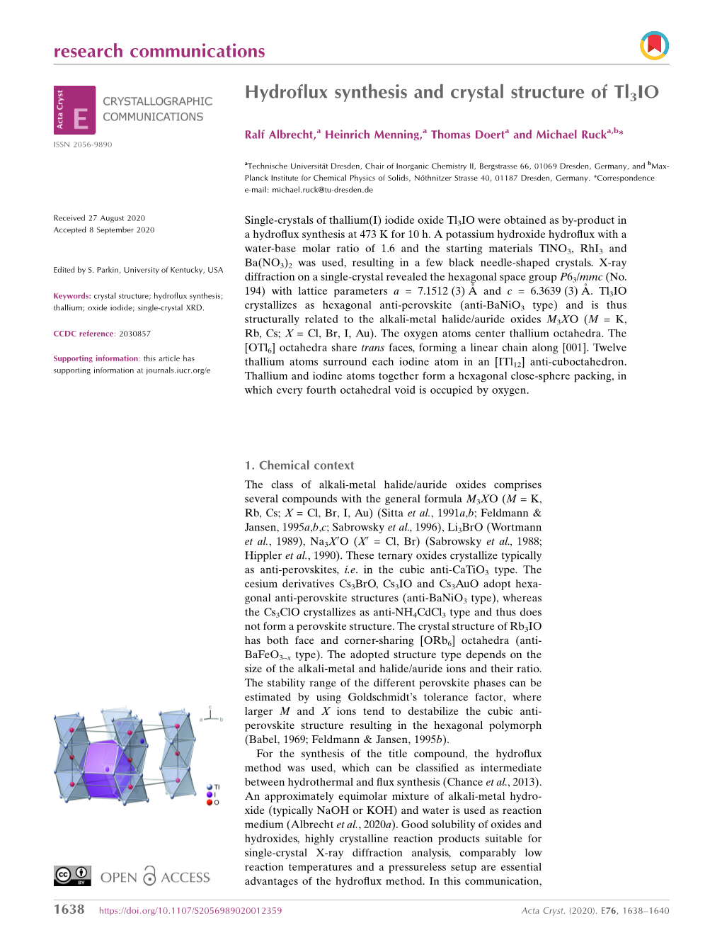 Hydroflux Synthesis and Crystal Structure of Tl3io