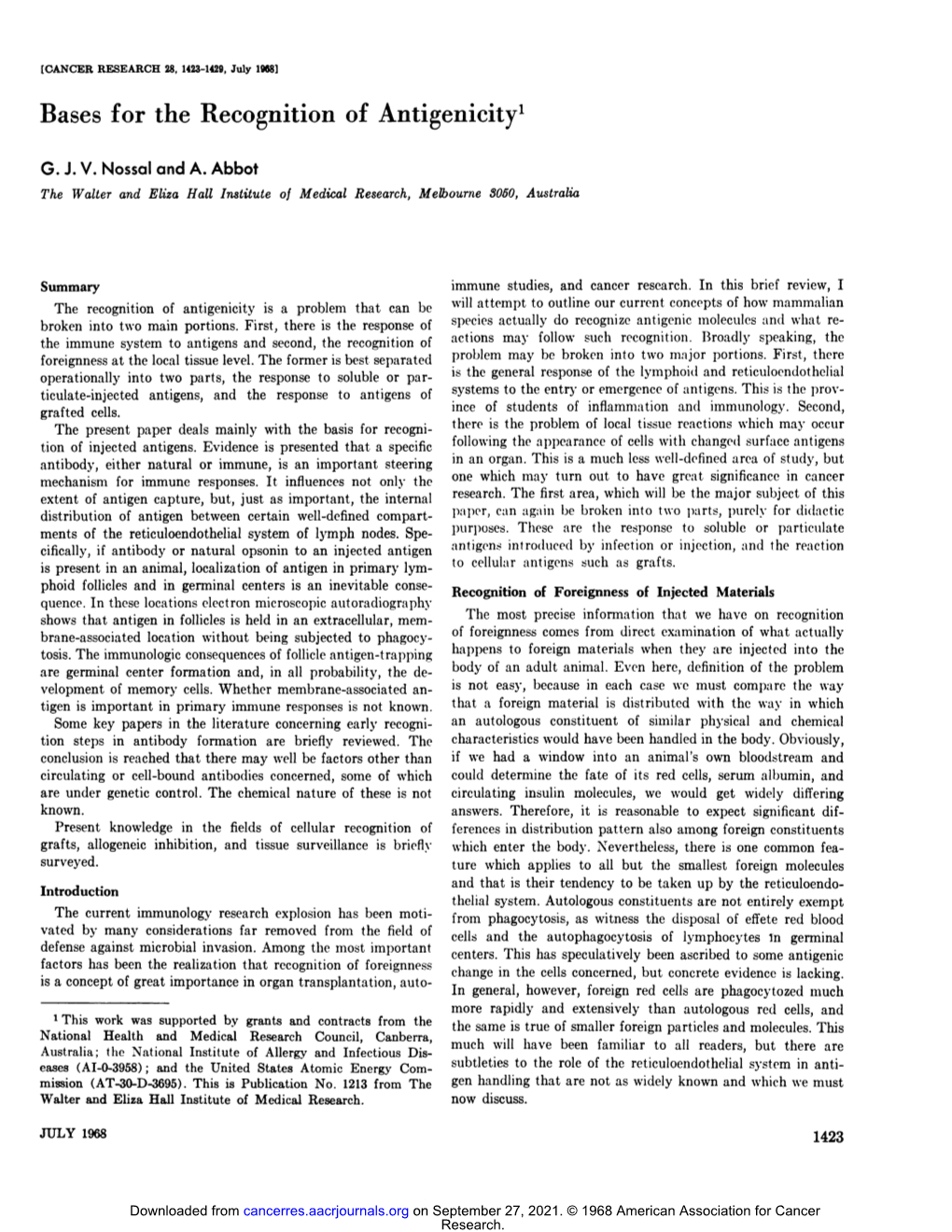 Bases for the Recognition of Antigenicity1