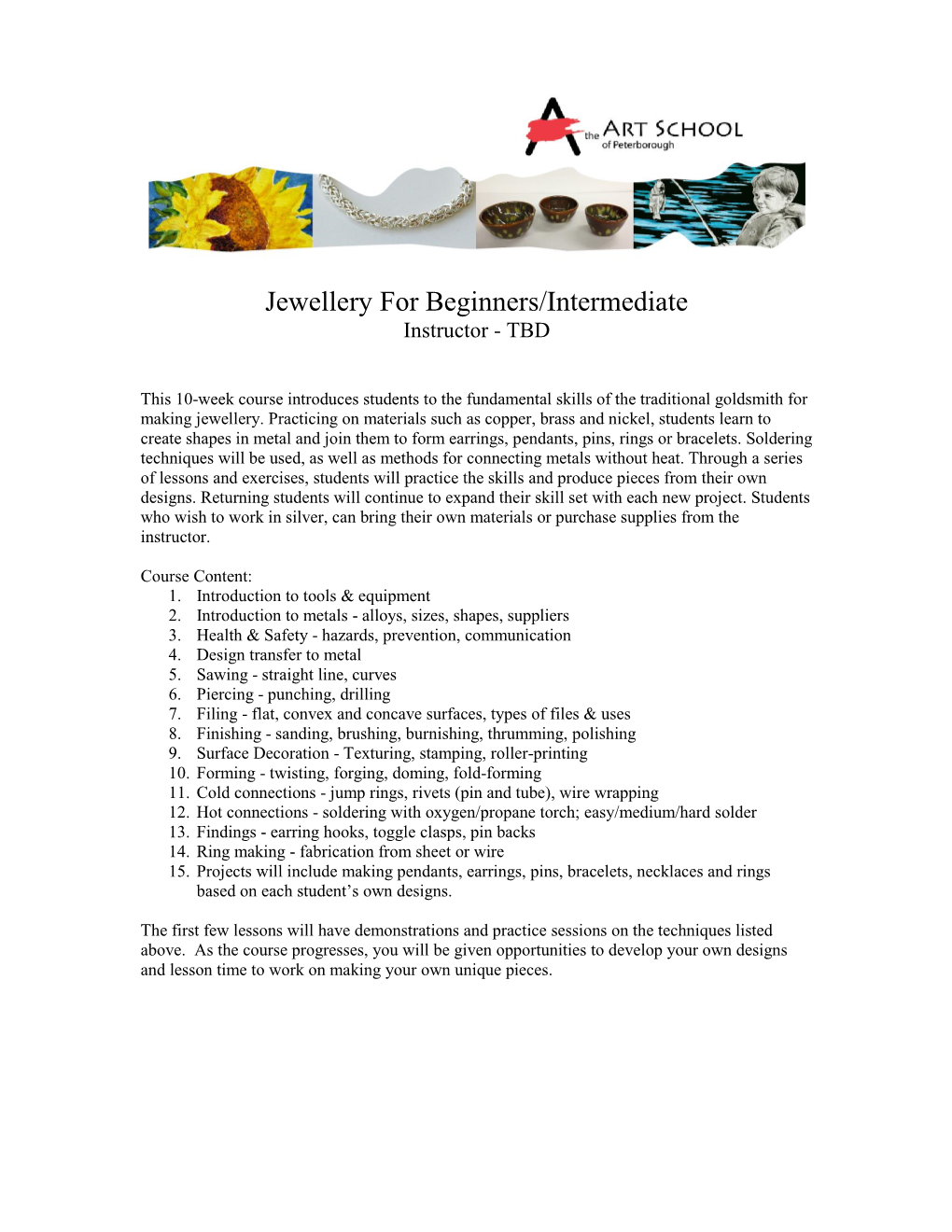 Jewellery for Beginners/Intermediate Instructor - TBD