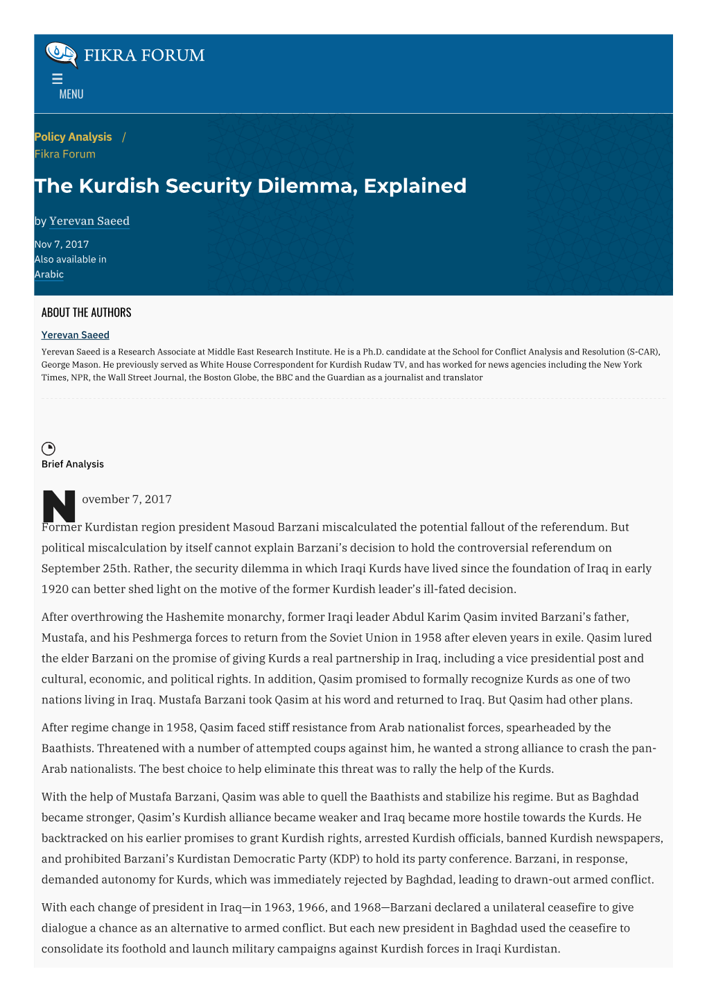 The Kurdish Security Dilemma, Explained | the Washington Institute