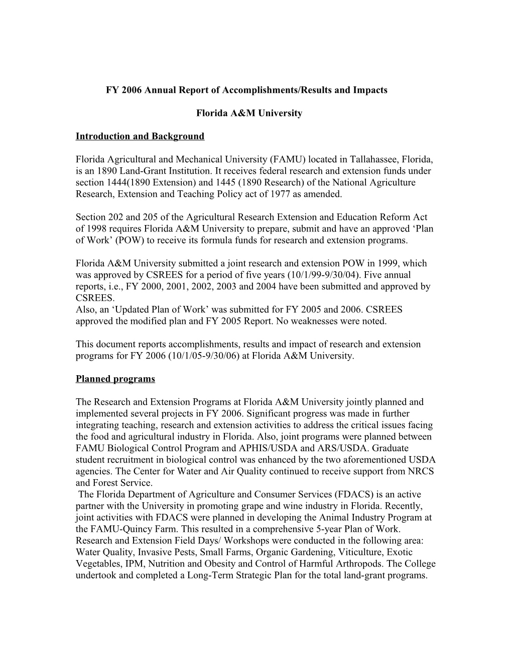 FY 2004 Annual Report of Accomplishments/Results and Impact