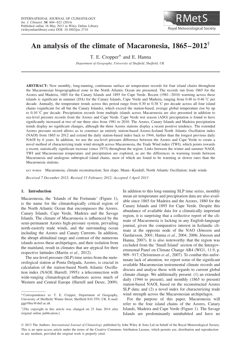 An Analysis of the Climate of Macaronesia, 18652012