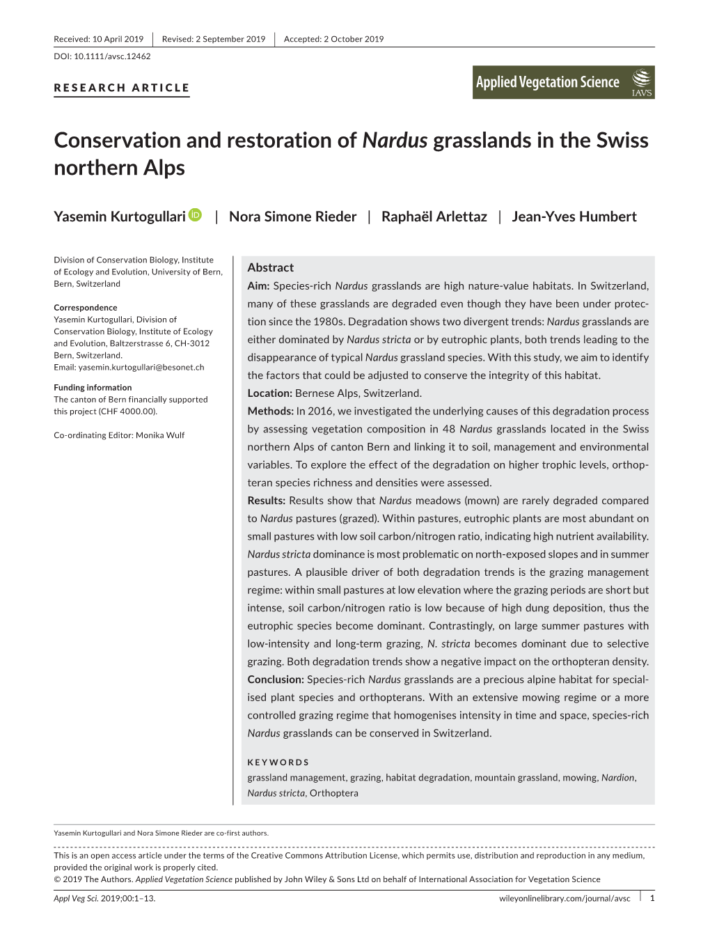 Conservation and Restoration of Nardus Grasslands in the Swiss Northern Alps