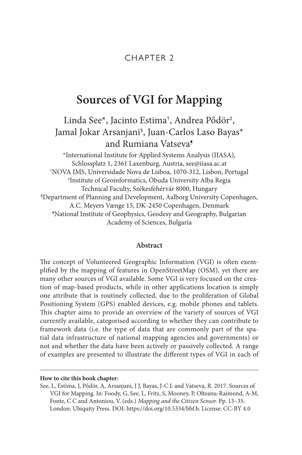 Sources of VGI for Mapping