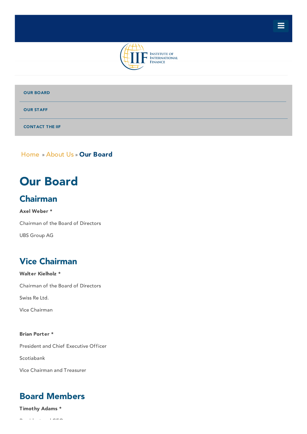 The Institute of International Finance > About Us > Our Board