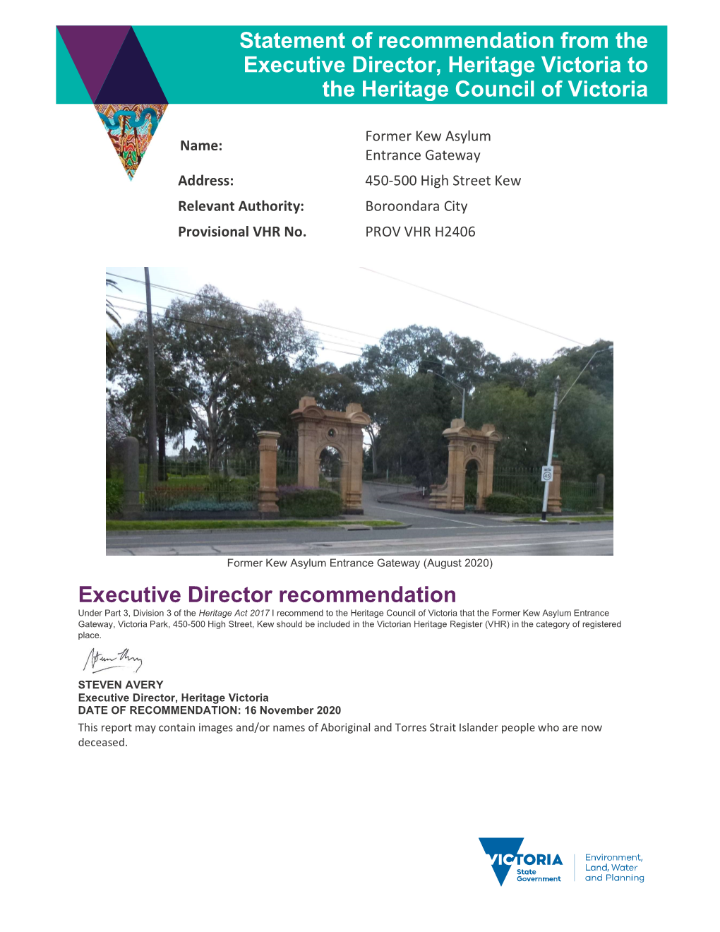 Executive Director Recommendation Statement of Recommendation From