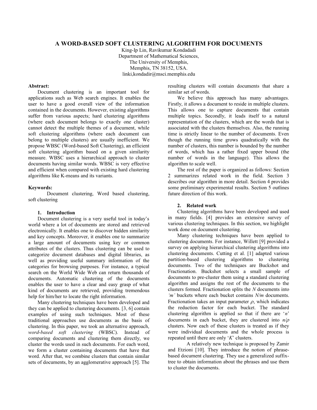 A Word-Based Soft Clustering Algorithm for Documents