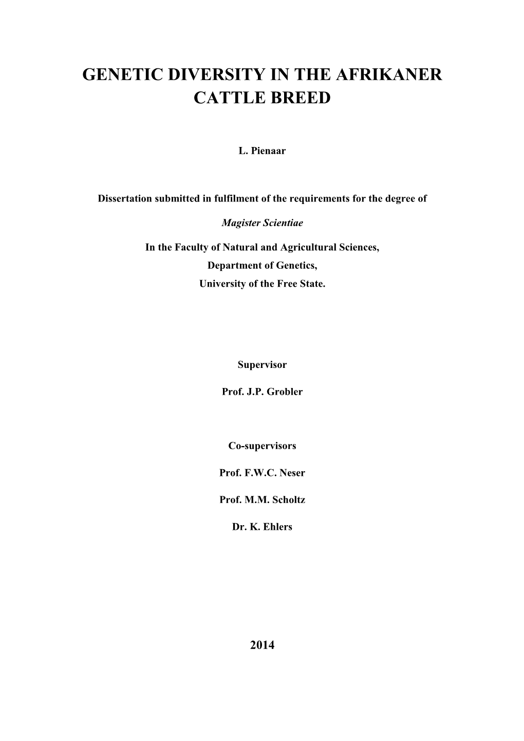 Genetic Diversity in the Afrikaner Cattle Breed