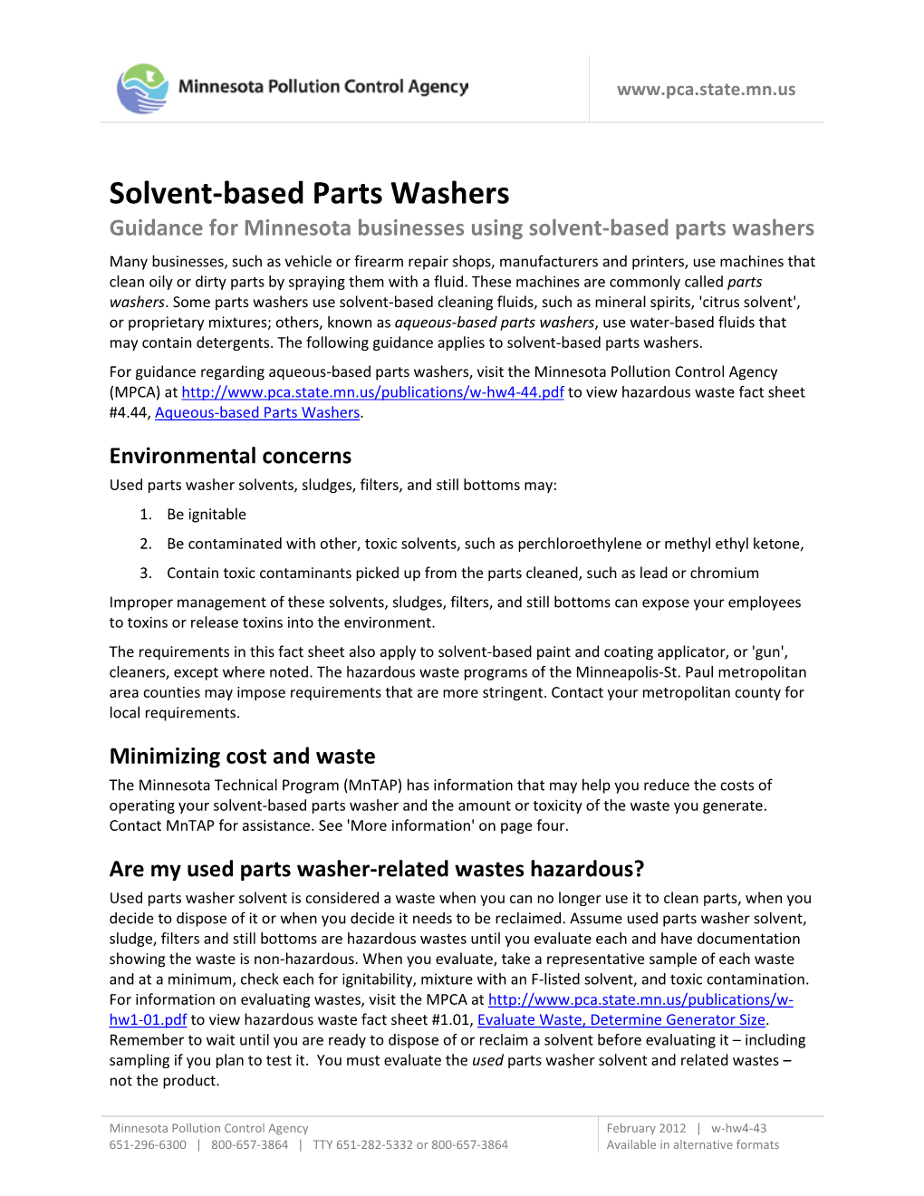 Solvent-Based Parts Washers (W-Hw4-43)