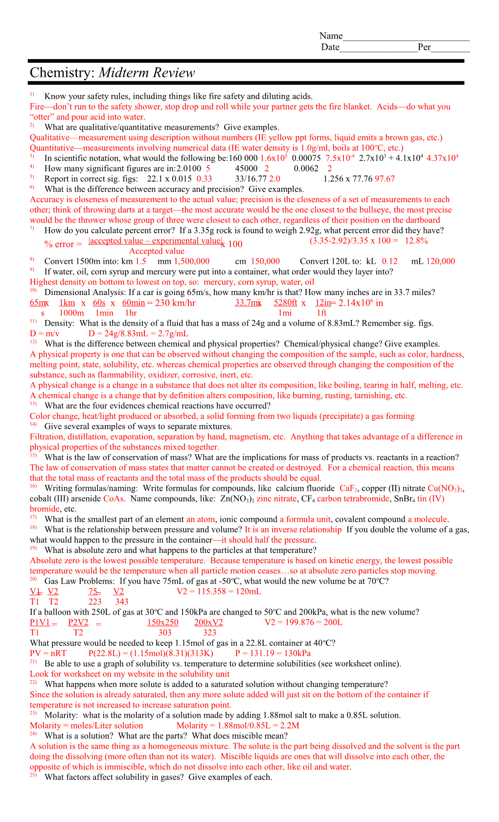 Chemistry: Midterm Review