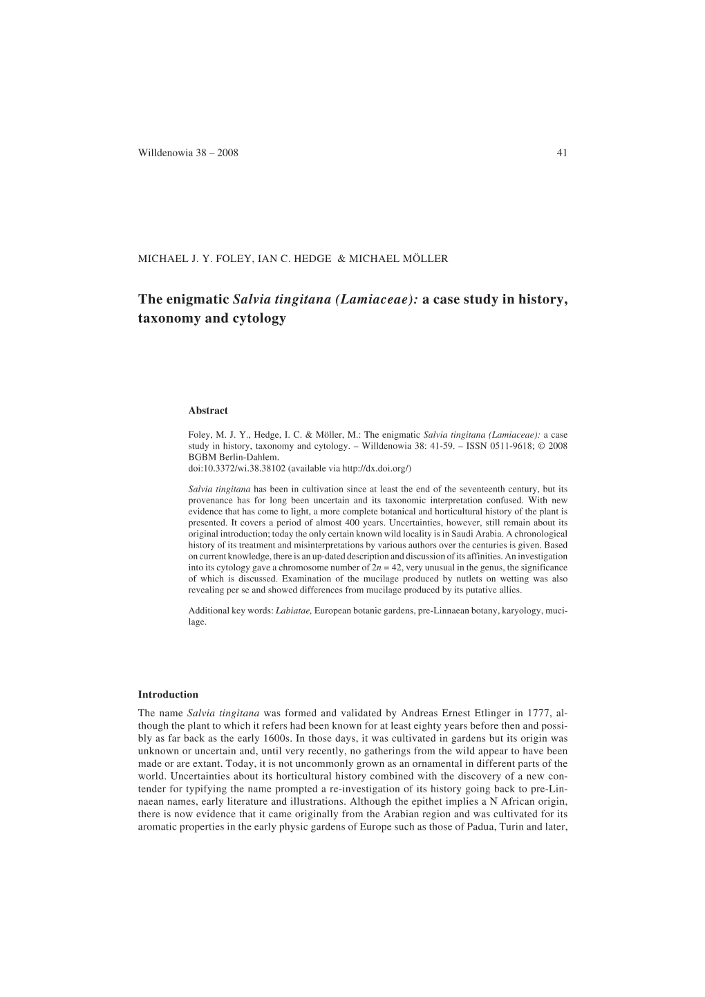 The Enigmatic Salvia Tingitana (Lamiaceae): a Case Study in History, Taxonomy and Cytology