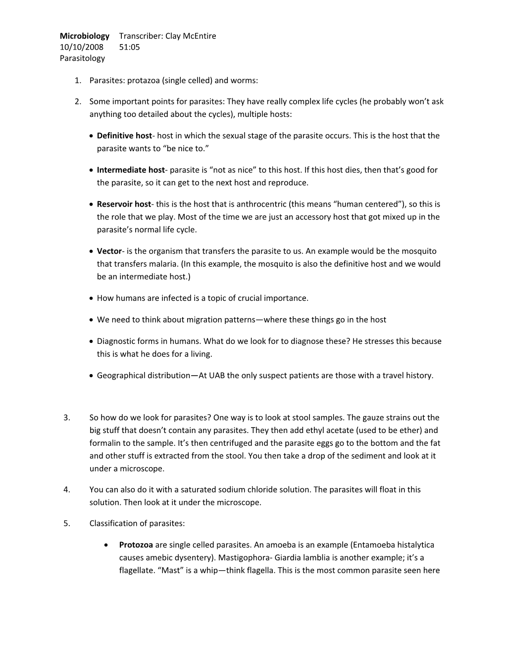 Microbiology: Parasitology Pg. 2