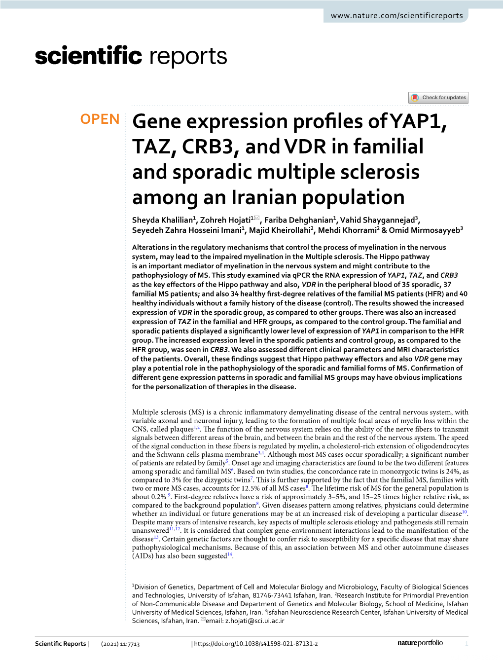 Gene Expression Profiles of YAP1, TAZ, CRB3, and VDR in Familial