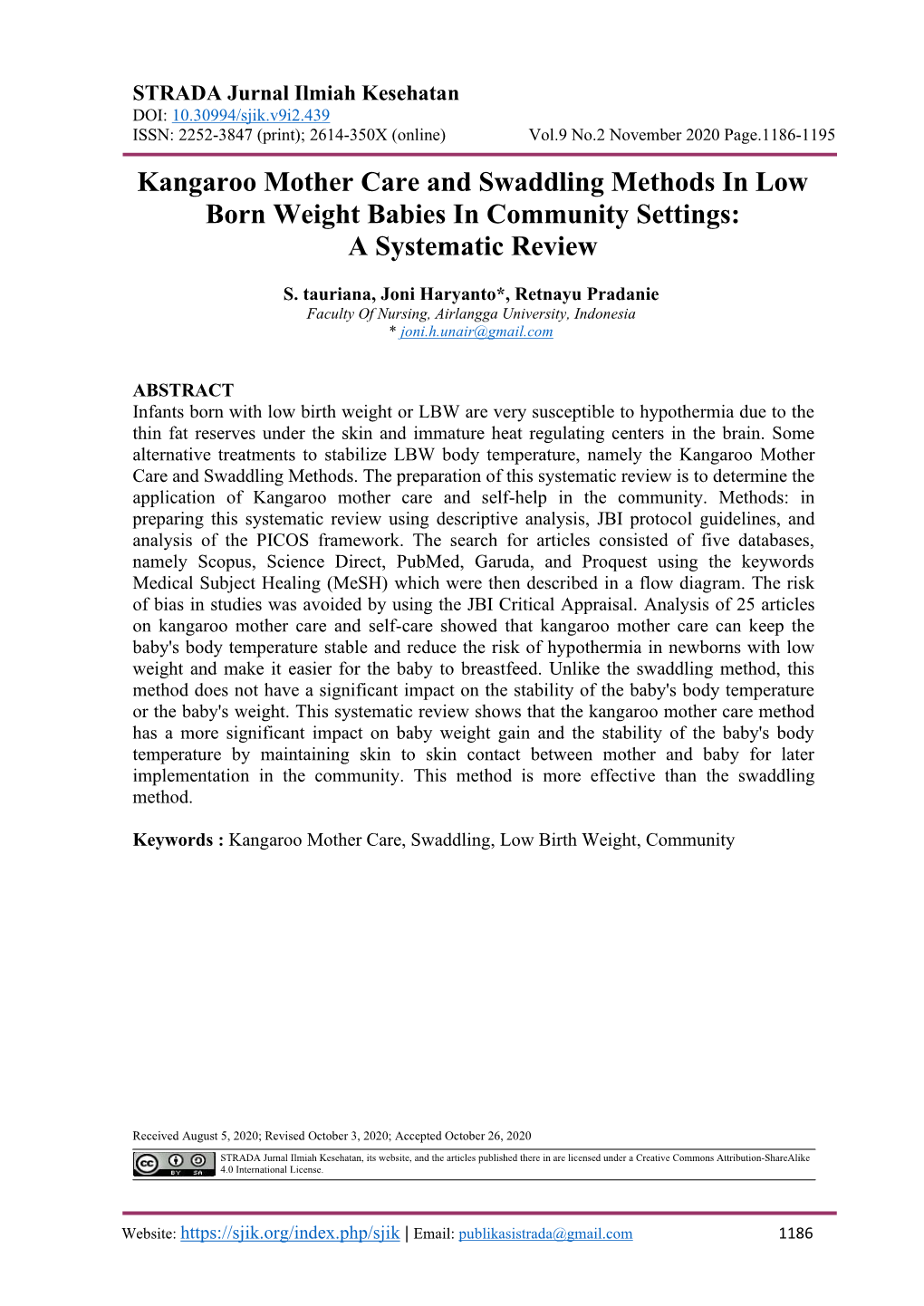 Kangaroo Mother Care and Swaddling Methods in Low Born Weight Babies in Community Settings: a Systematic Review