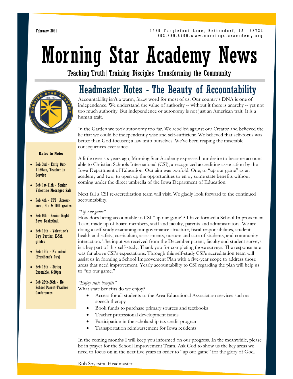 Morning Star Academy News
