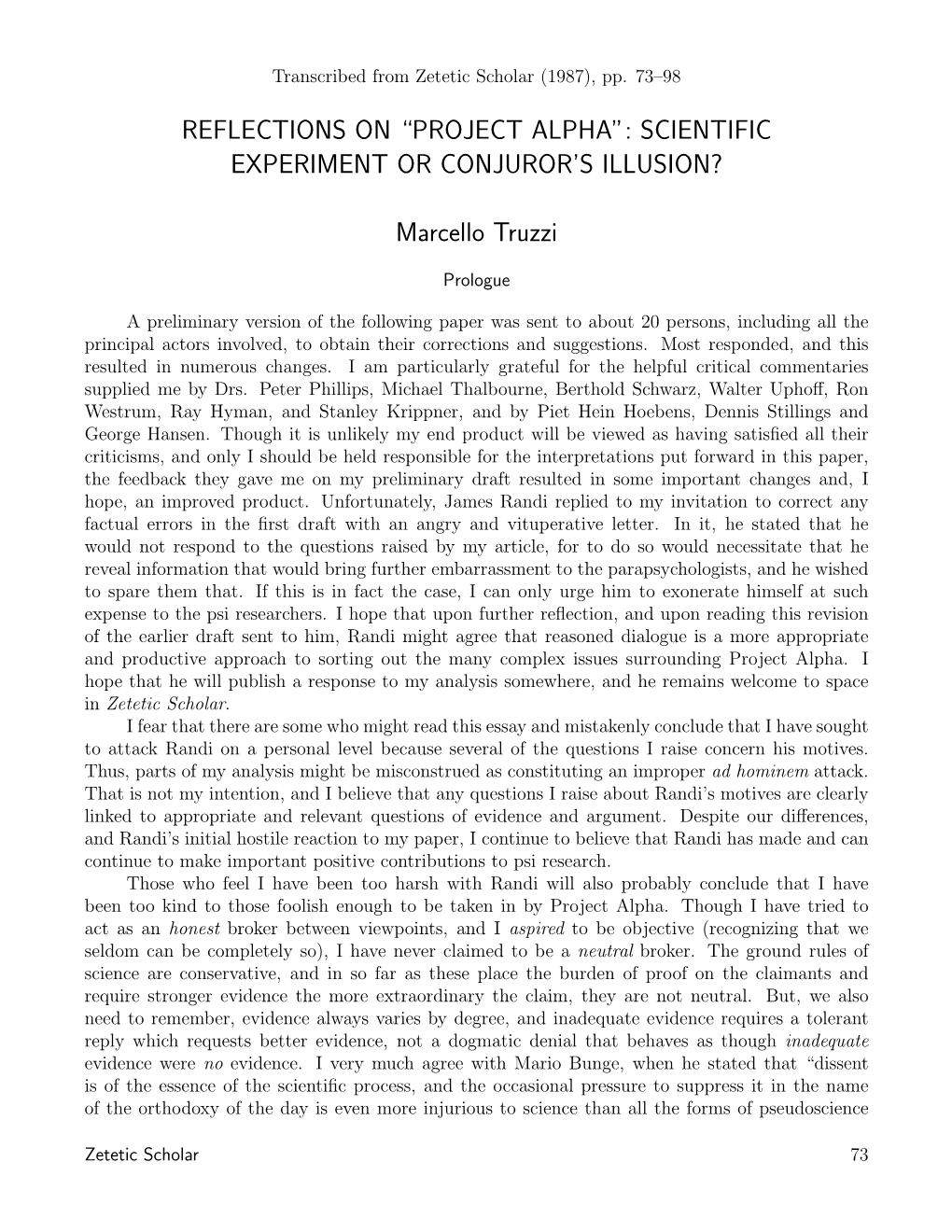 Project Alpha”: Scientific Experiment Or Conjuror’S Illusion?