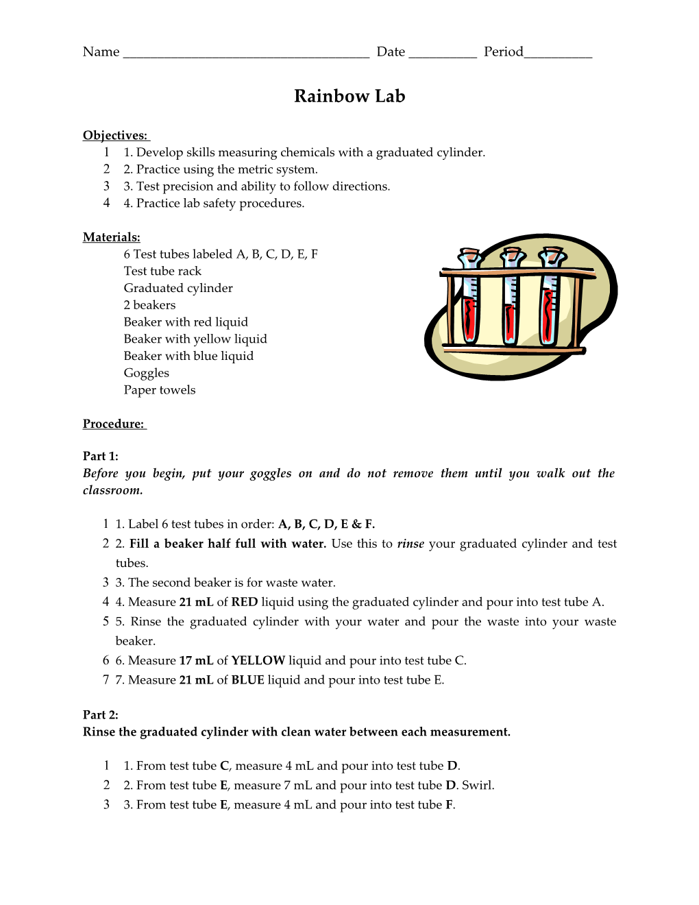 1. Develop Skills Measuring Chemicals with a Graduated Cylinder