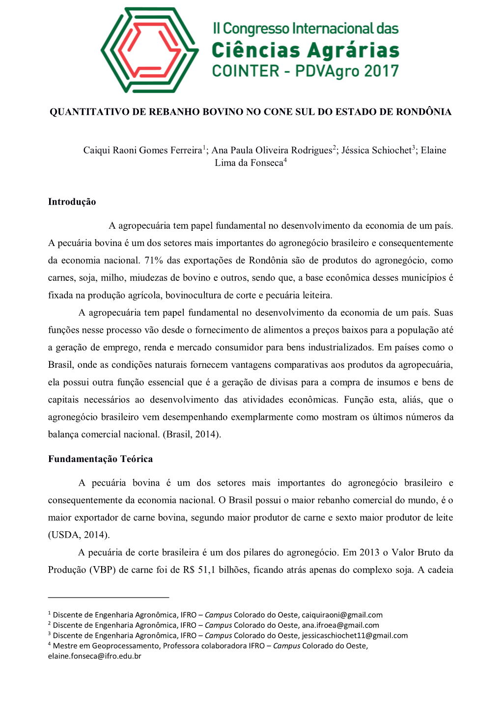 Quantitativo De Rebanho Bovino No Cone Sul Do Estado De Rondônia