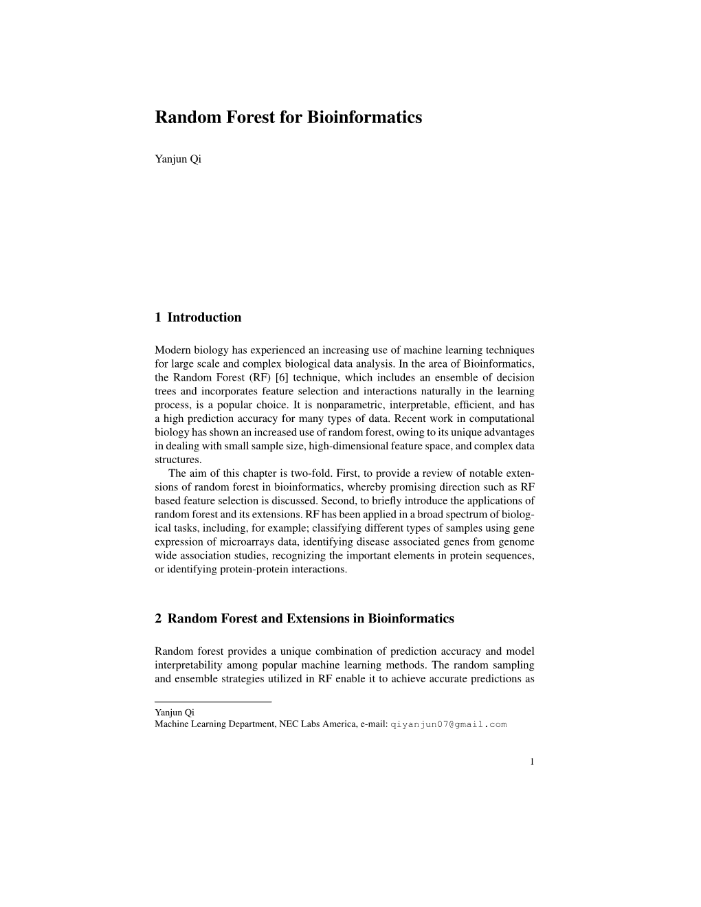 Random Forest for Bioinformatics