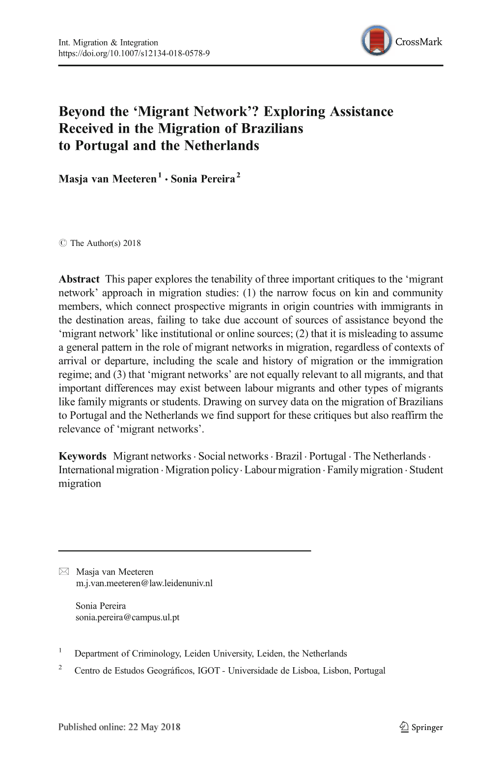 Exploring Assistance Received in the Migration of Brazilians to Portugal and the Netherlands