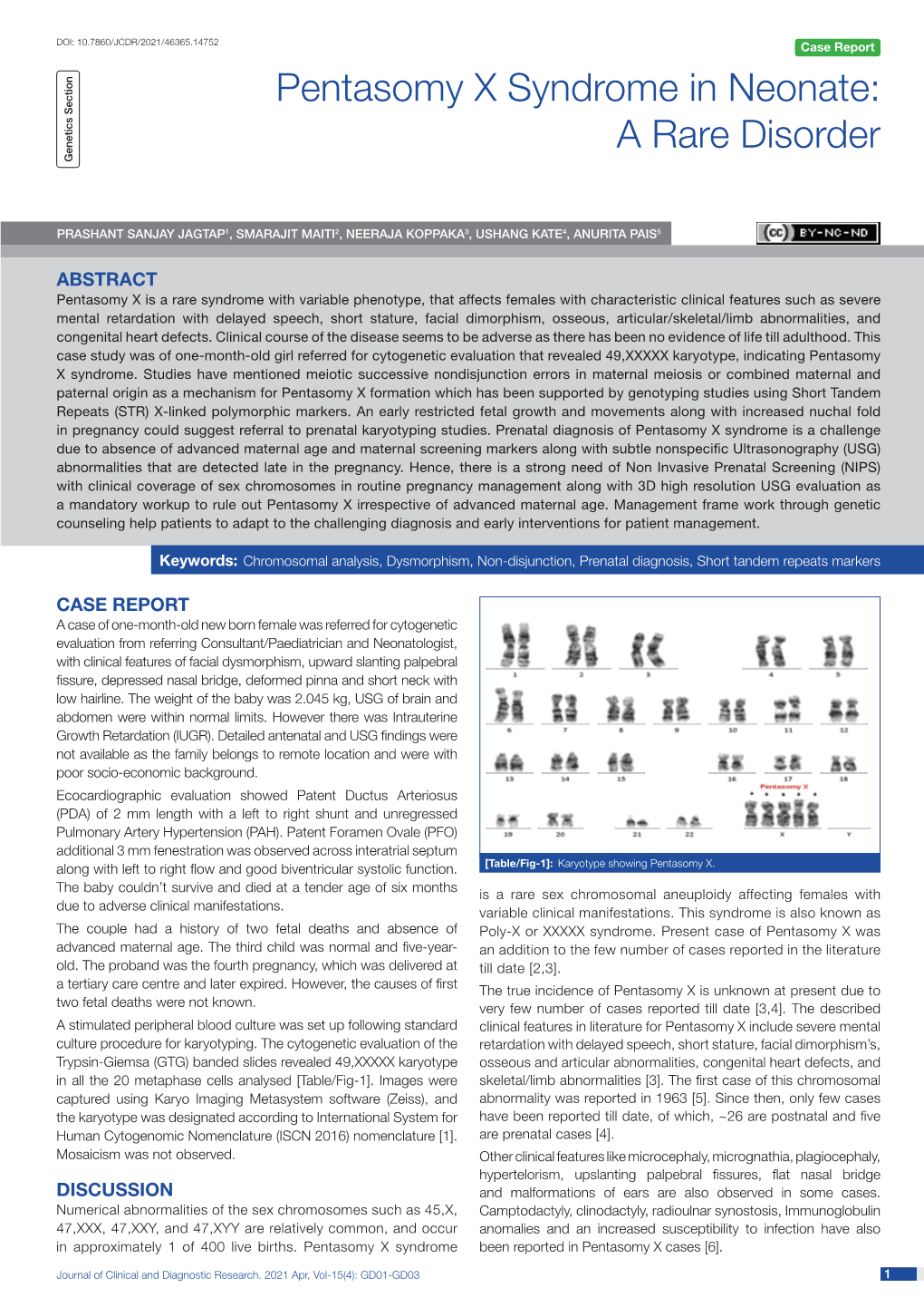 Pentasomy X Syndrome in Neonate: a Rare Disorder Genetics Section