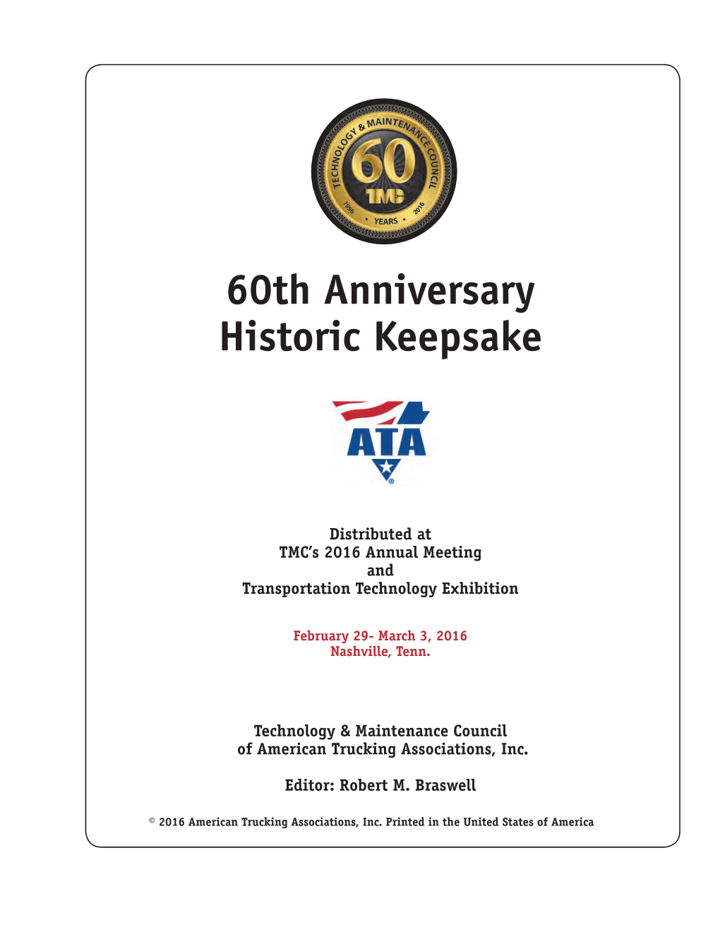 60Th Anniversary Historic Keepsake