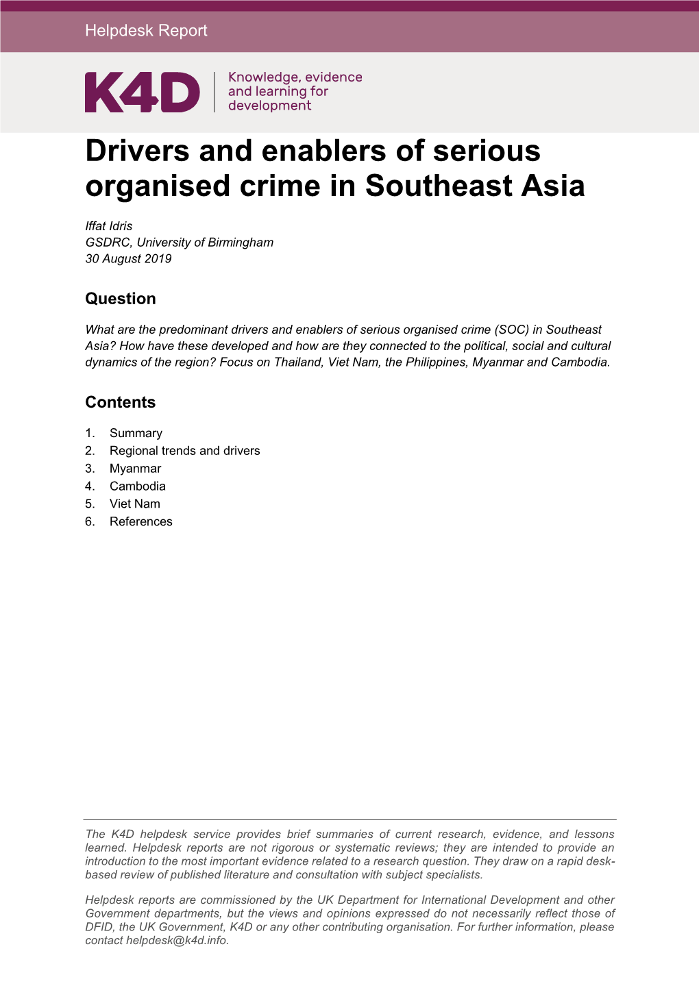 Drivers and Enablers of Serious Organised Crime in Southeast Asia