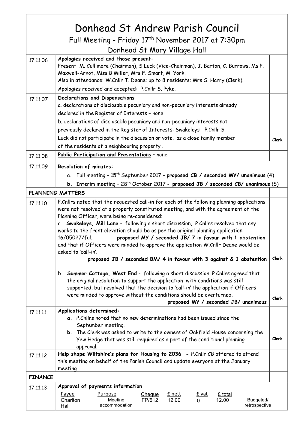 Donhead St Andrew Parish Council Meeting