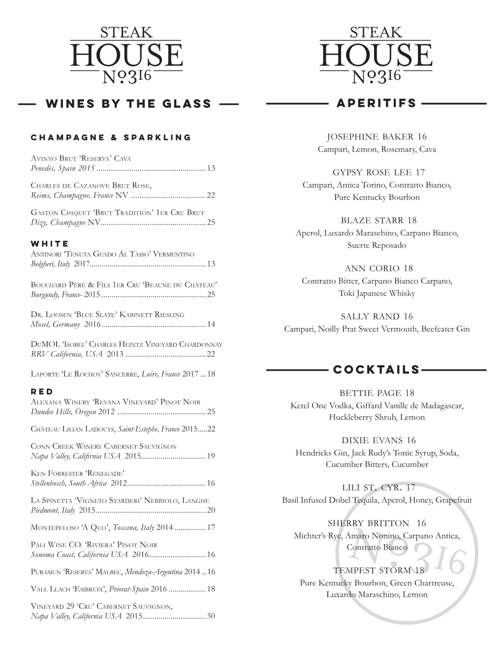 WINES by the GLASS Aperitifs COCKTAILS