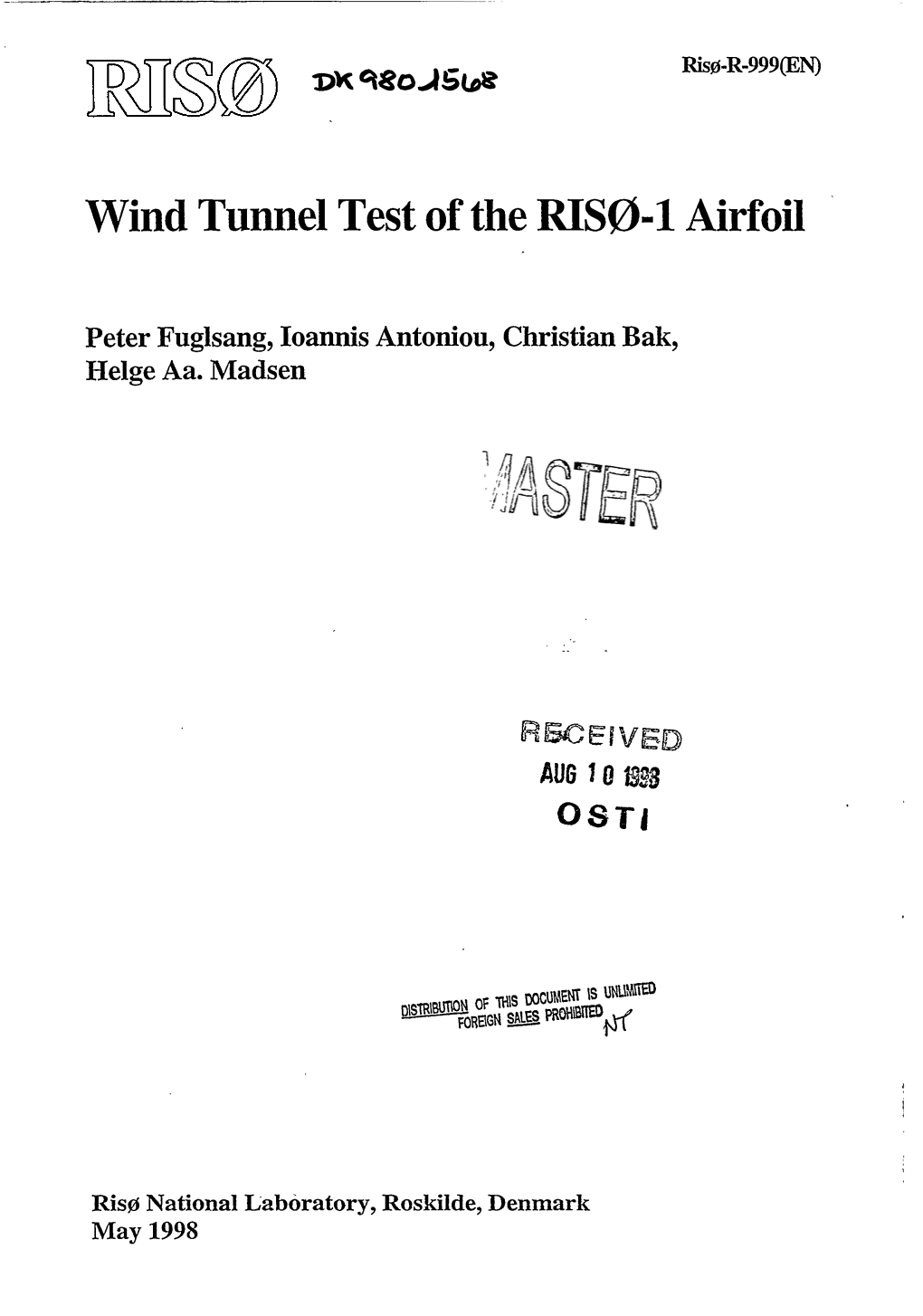 Wind Tunnel Test of the RIS0-1 Airfoil