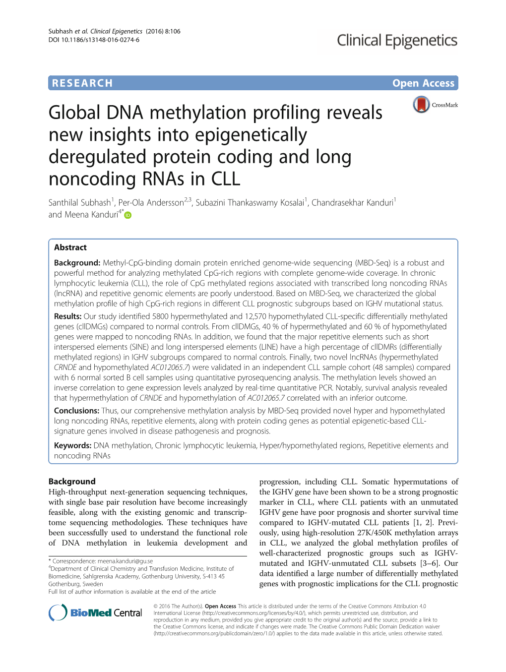 Global DNA Methylation Profiling Reveals New Insights Into