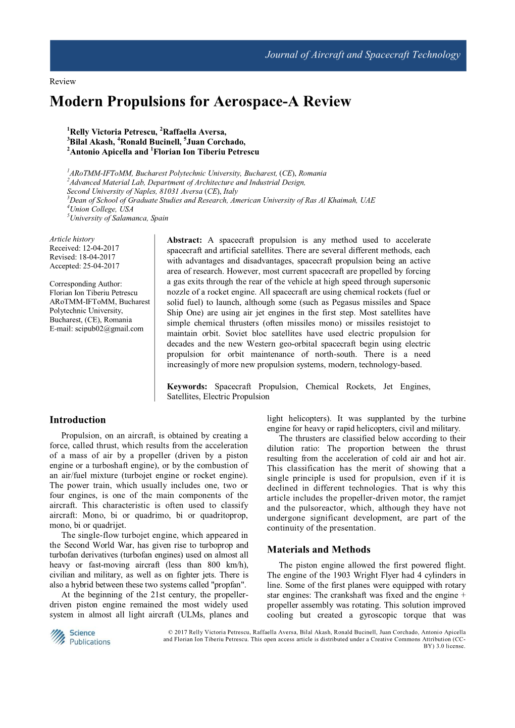 Modern Propulsions for Aerospace-A Review