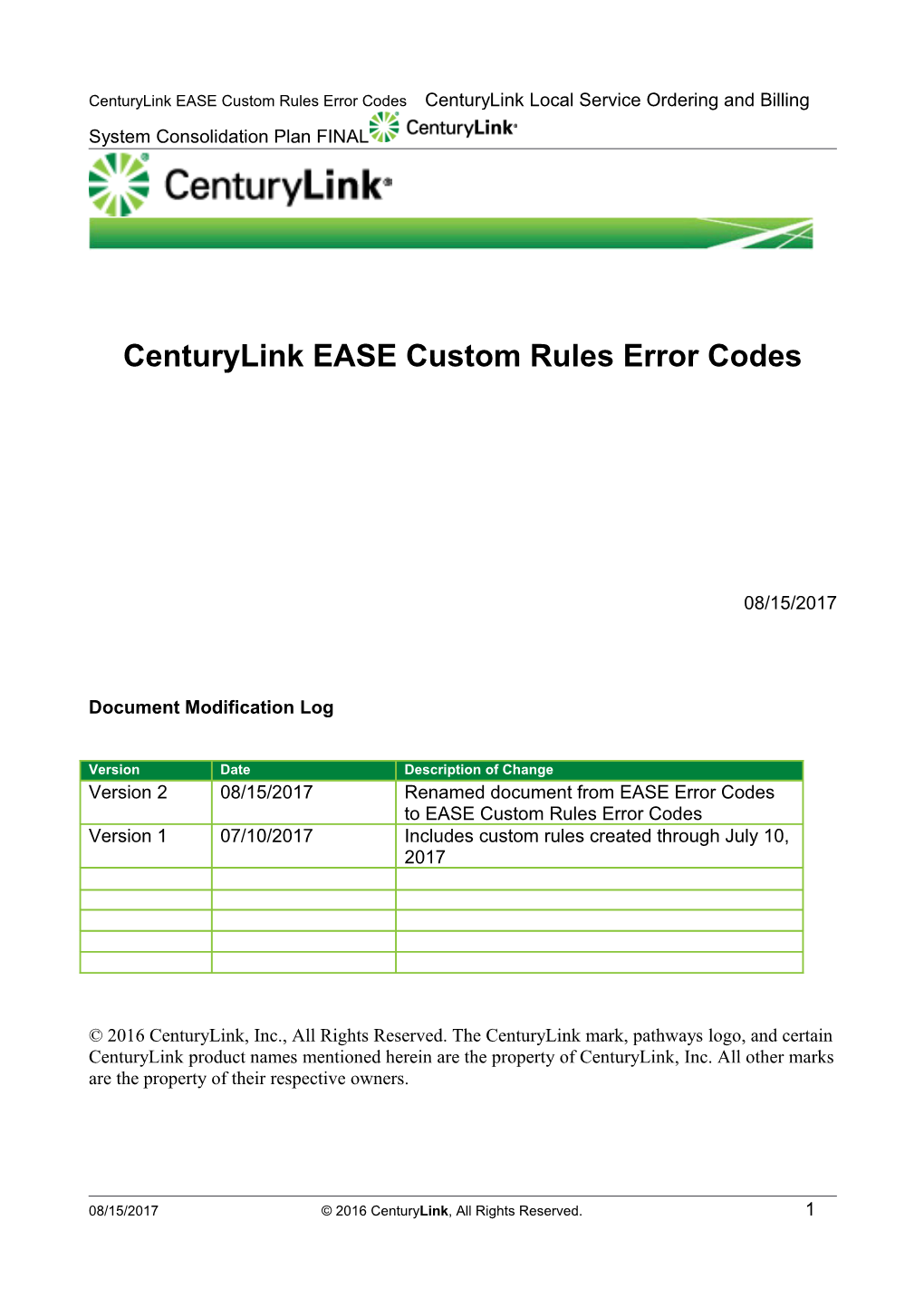 Centurylink Local Service Ordering and Billing System Consolidation Plan FINAL s1