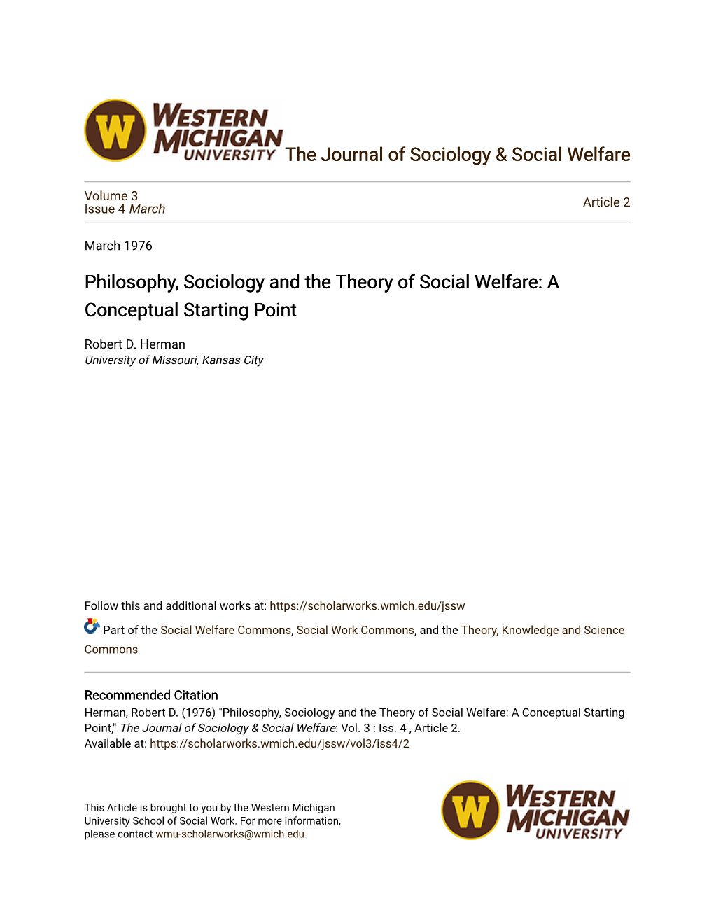 Philosophy, Sociology and the Theory of Social Welfare: a Conceptual Starting Point