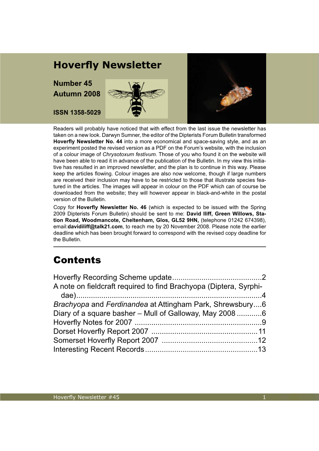 Hoverfly Newsletter Contents