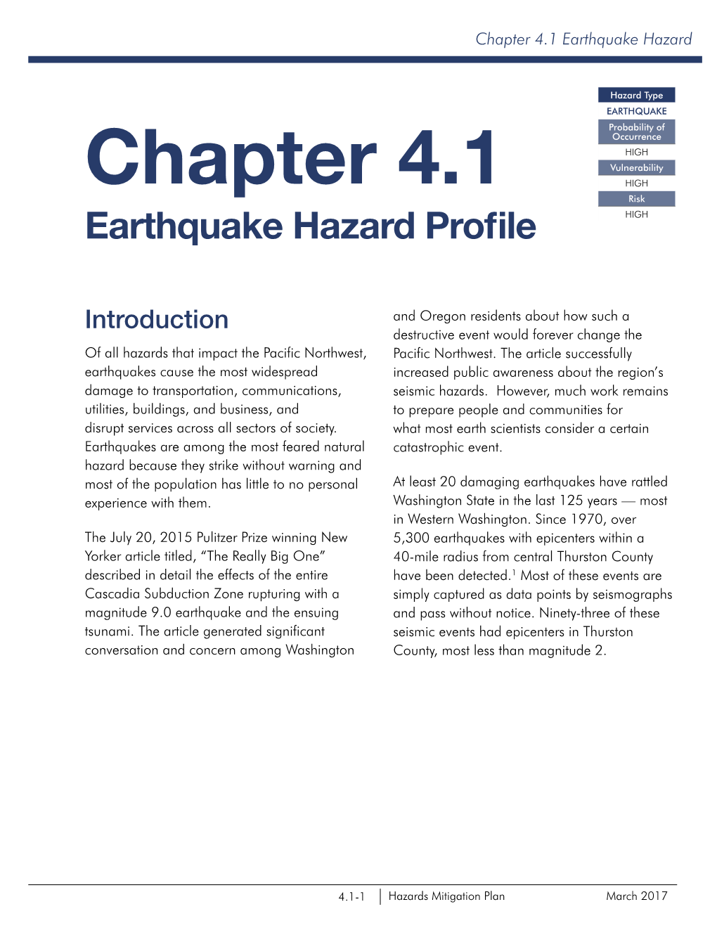 Chapter 4.1 Earthquake Hazard