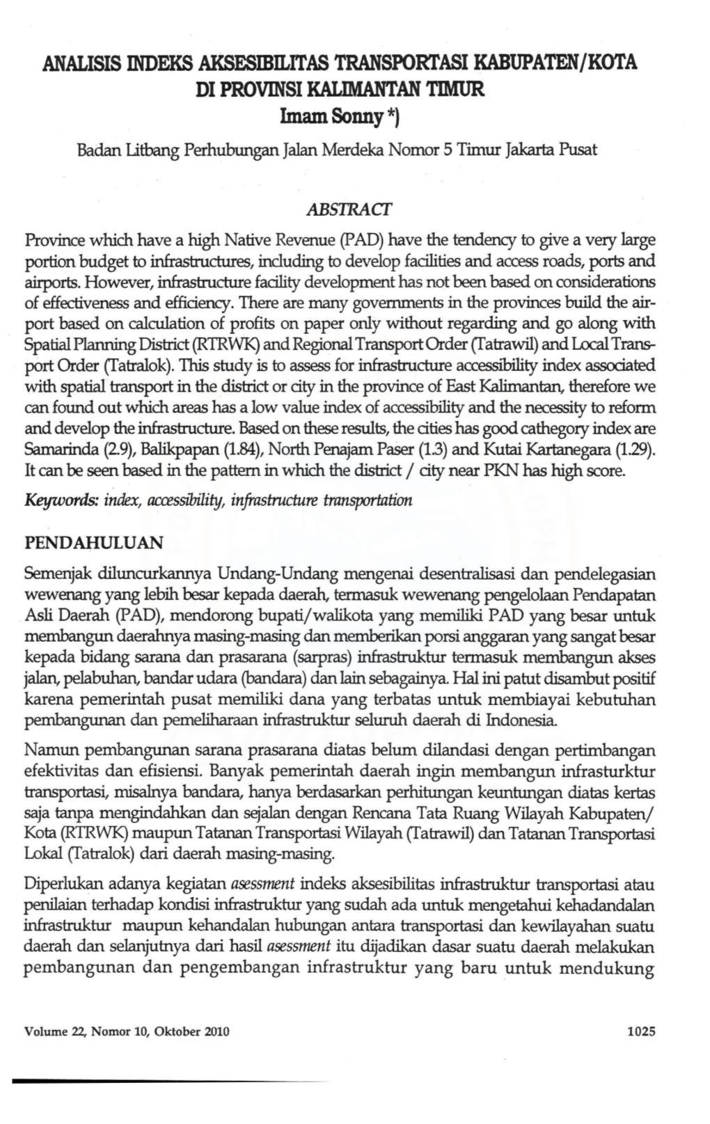 Analisis Indeks Aks~Ibilitas Transportasi Kabupaten/Kota