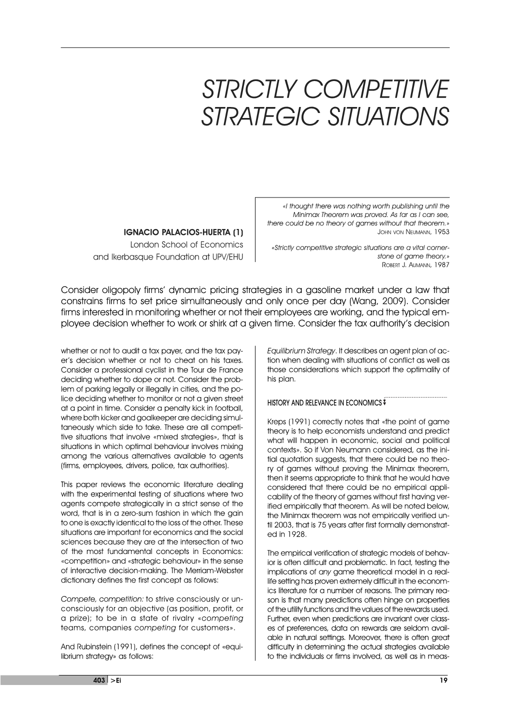 Strictly Competitive Strategic Situations