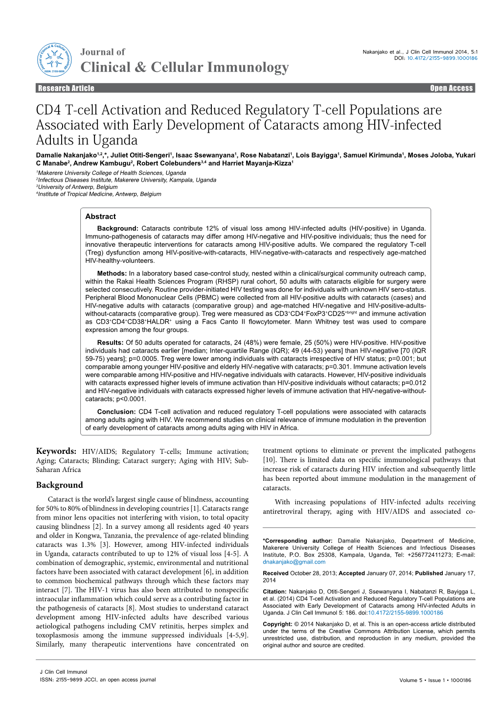 CD4 T-Cell Activation and Reduced Regulatory T-Cell Populations Are