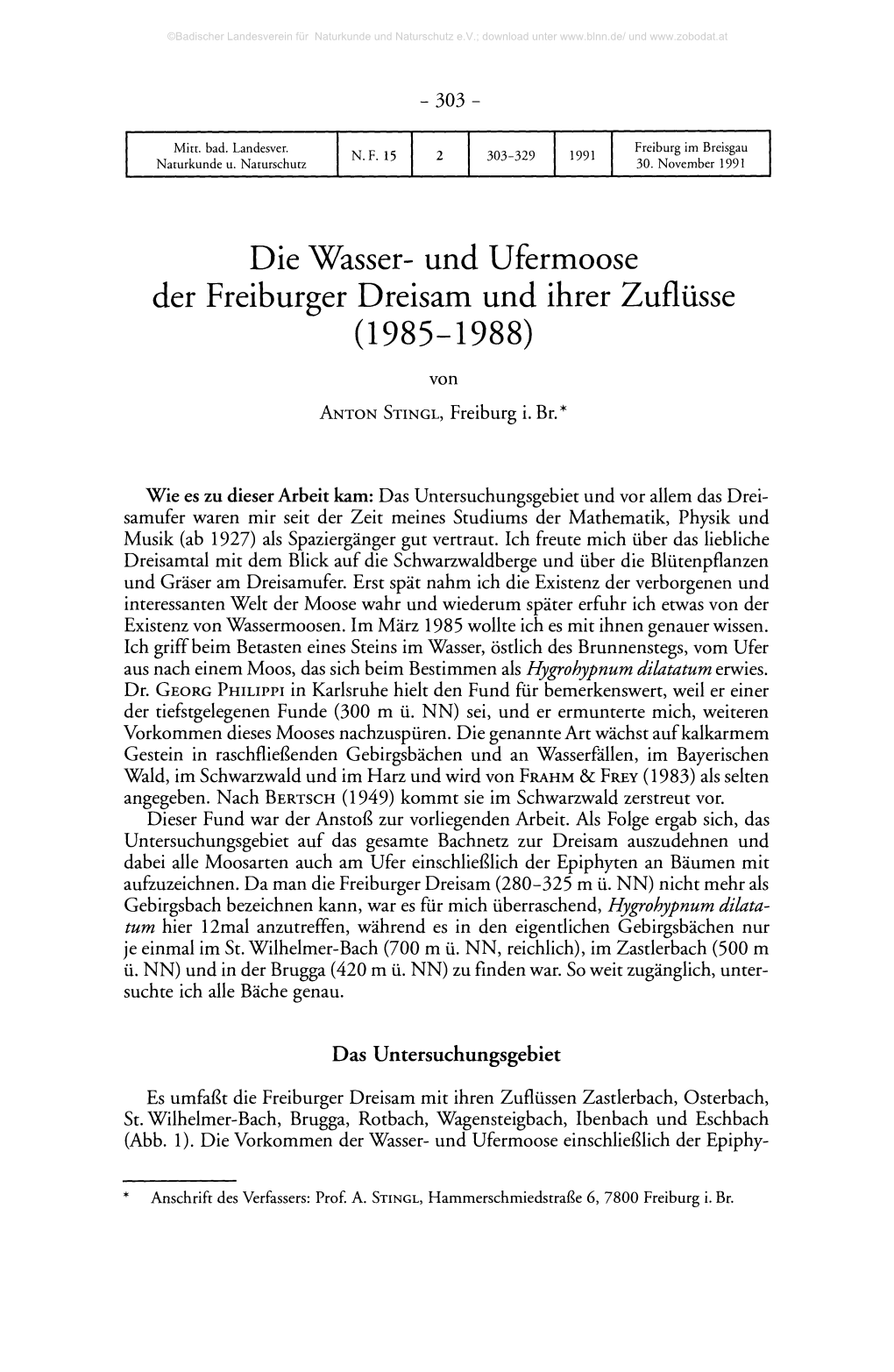 Und Ufermoose Der Freiburger Dreisam Und Ihrer Zuflüsse (1985-1988) Von