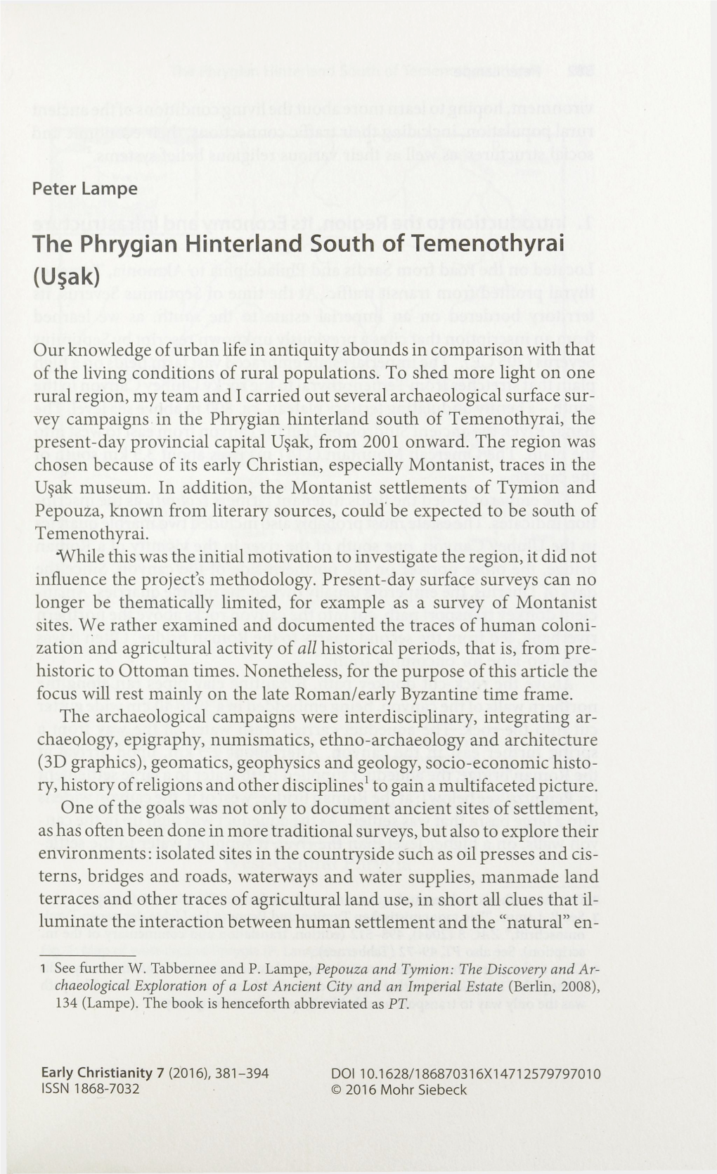 The Phrygian Hinterland South of Temenothyrai (U§Ak)