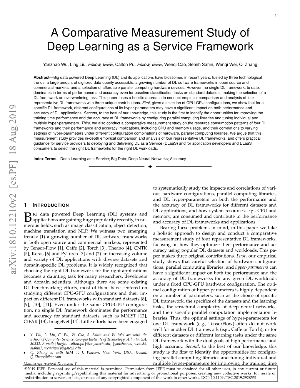 A Comparative Measurement Study of Deep Learning As a Service Framework