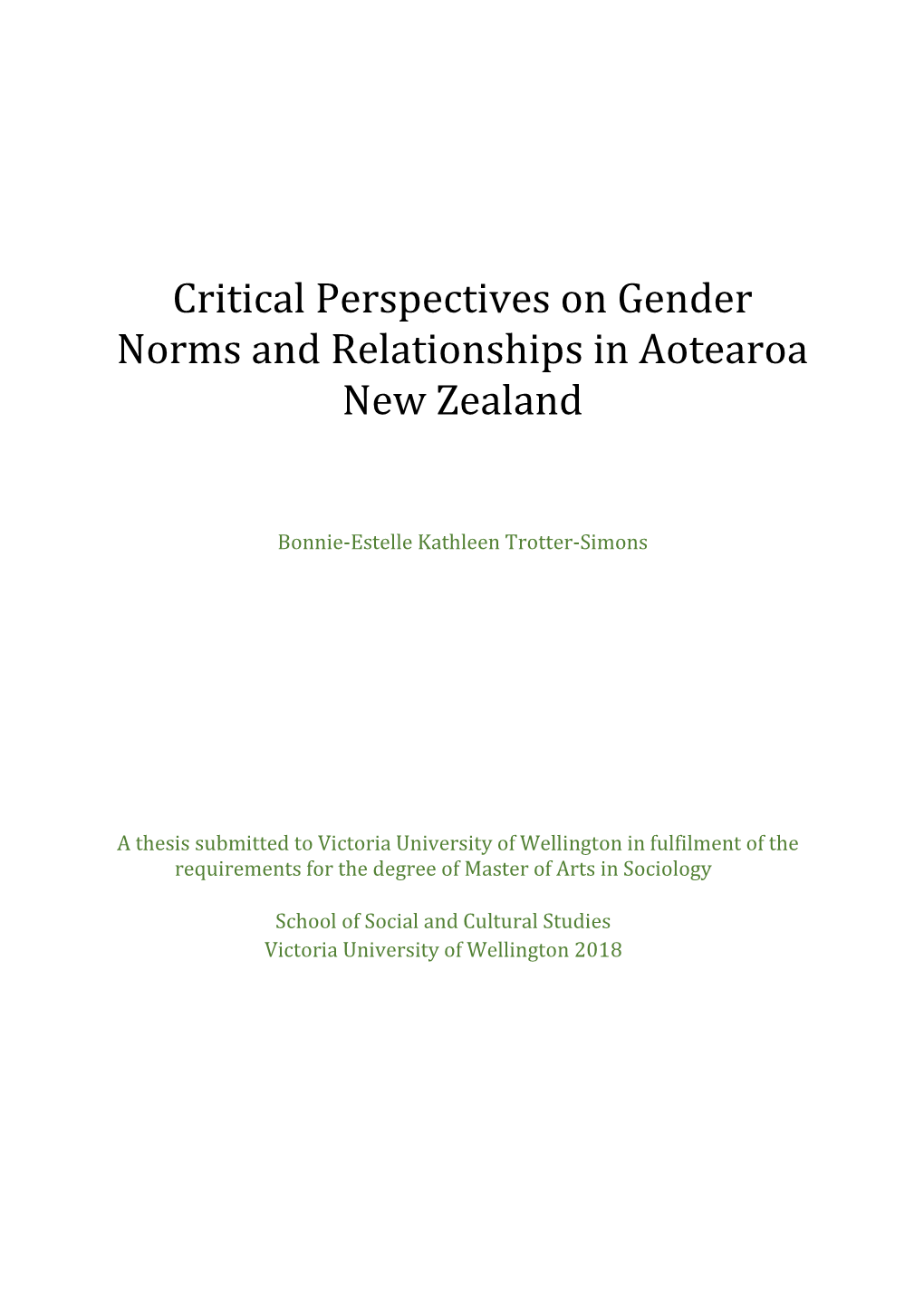 Critical Perspectives on Gender Norms and Relationships in Aotearoa New Zealand