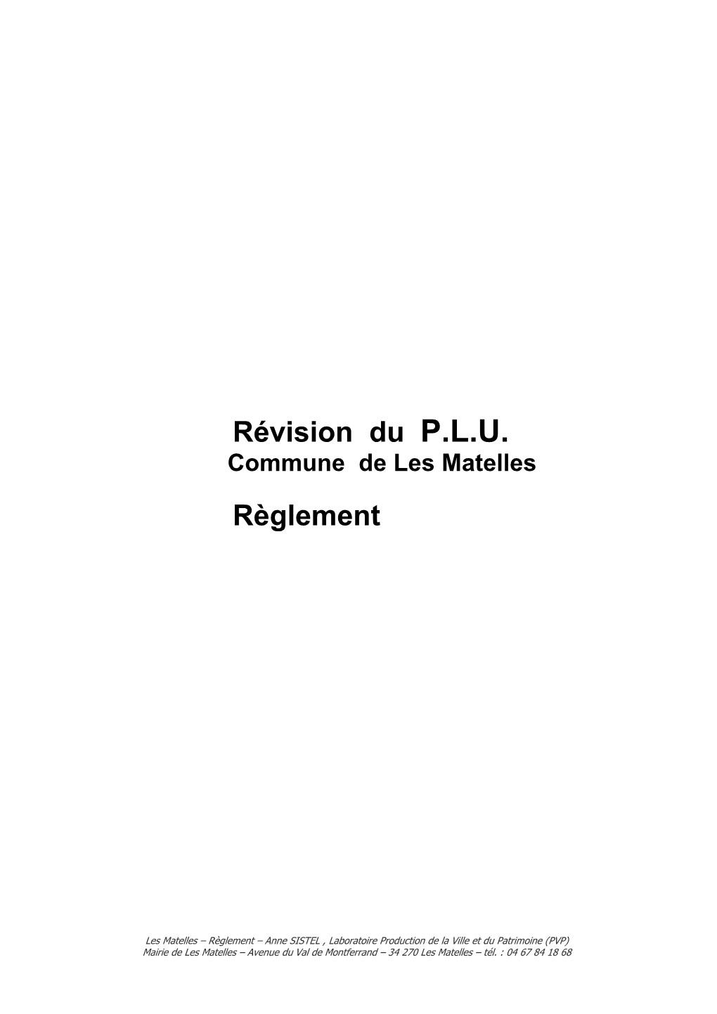 Révision Du PLU Règlement